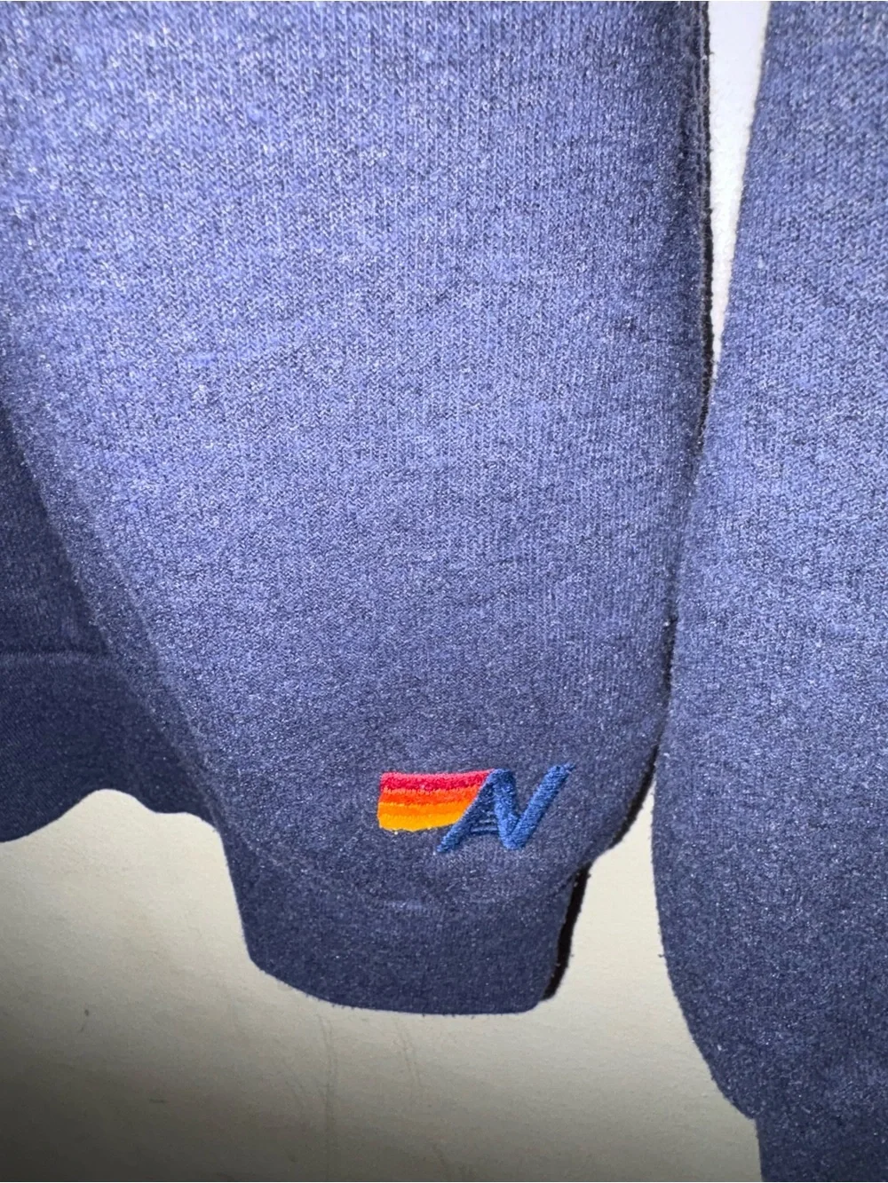 Aviator Nation Navy 5 stripe women’s crew XS flaw in photos